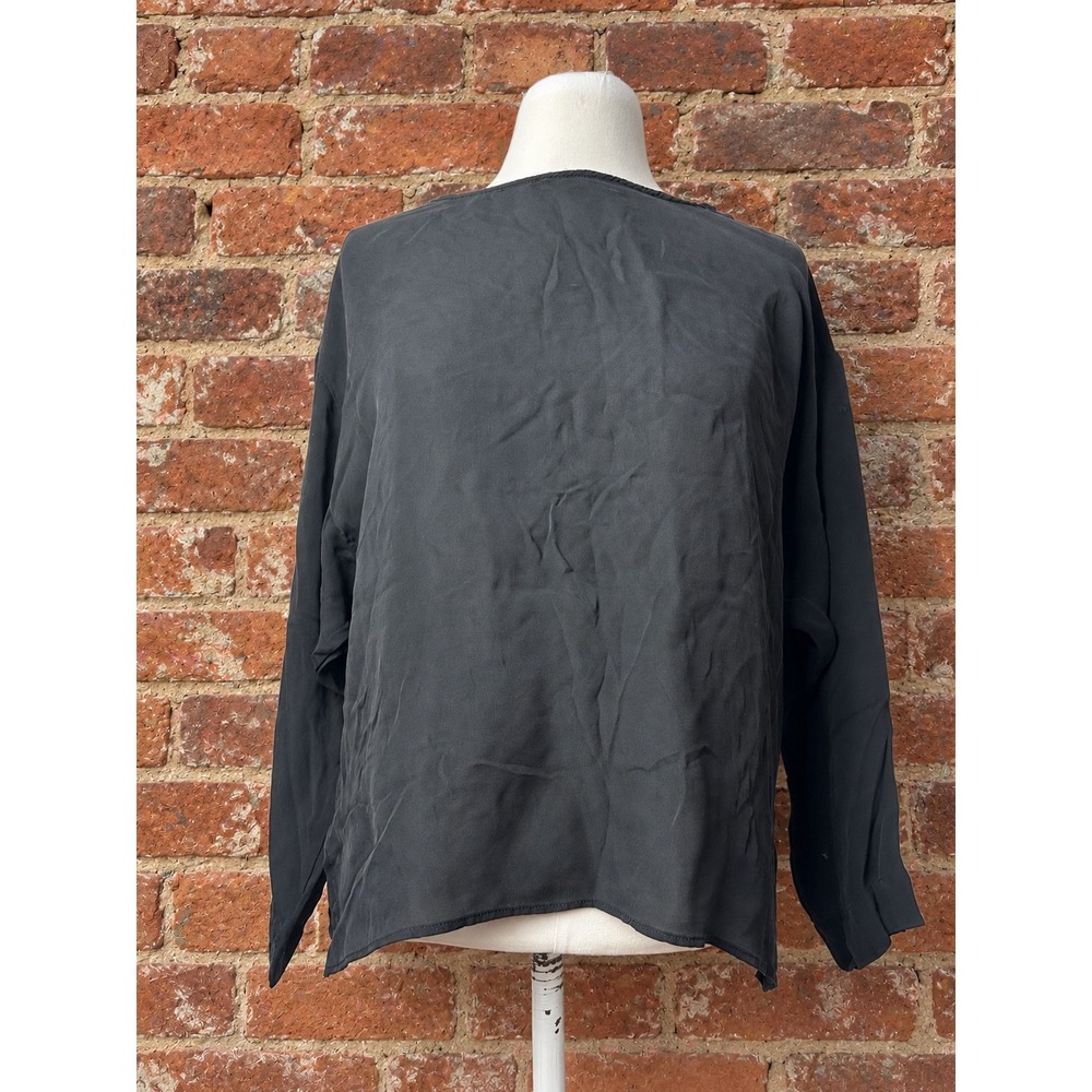 Nili Lotan Black 100% Silk Long Sleeve Blouse S Quiet Luxury Minimalist Evening